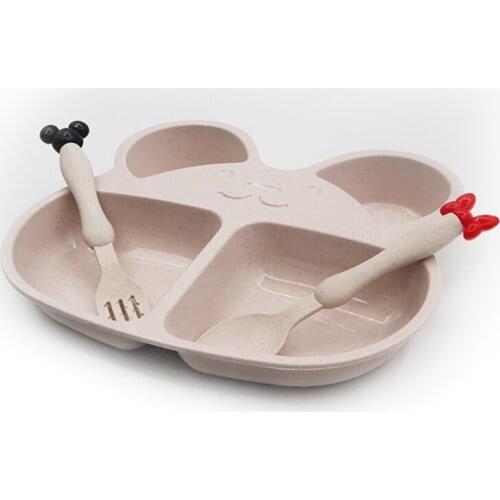 Children Cute Cartoon Bear Tableware Set Wheat Straw Baby Dinner Plate Feeding Dishes Toddler Training Bowl Spoon Fork for Kids