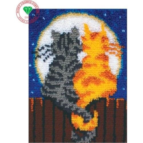 NEW Threads embroidery Latch Hook Rug Kits Cat DIY Needlework Unfinished Crocheting Rug Yarn Cushion Mat Embroidery Carpet Rug