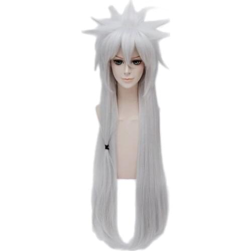 Anime Naruto Cosplay Jiraiya Wig Long Silver Heat Resistant Sythentic Hair Halloween Party Cosplay Costume Wigs + Wig Cap