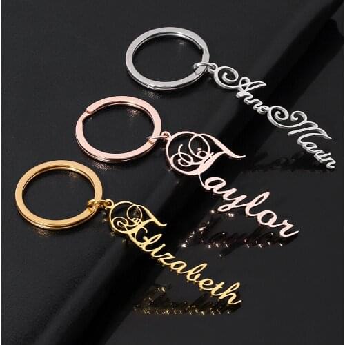 Personalized Customized Name Keychains Stainless Steel Gold Nameplate Key Rings Women Men Unique Valentine Gifts Drop Ship