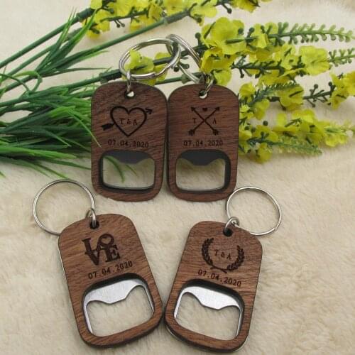 Personalized Bottle Opener Keychain Wedding Men Gifts Engraved Rustic Wooden Keyrings Groomsmen Bridesmaid Gift - Wedding Shop