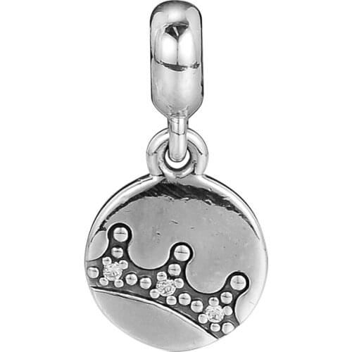 Authentic 925 Sterling Silver Clear CZ Dazzling Crown Small Hole Charm Bead Fits Essence Charm Bracelet DIY Jewelry Making