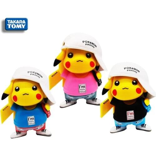 Pokemon Wearing Hat Pikachu Japanese Cartoon Character Model Toy Classic Collection Kids Gift