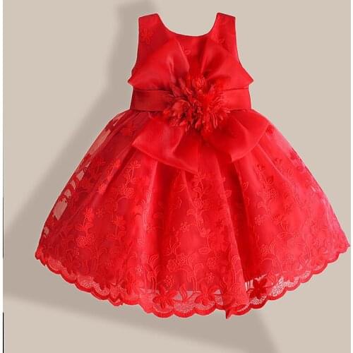 Christmas Baby Girl Dress Red Lace Flower Embroidery Kids Dresses for girls party dress vestido infantil 1-6 years