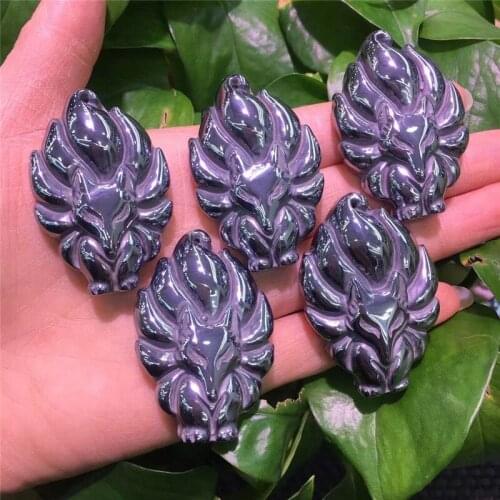 Hand Made Natural terahertz stone Pendant nine-tailed fox Pendants Women Men Fashion Jewelry