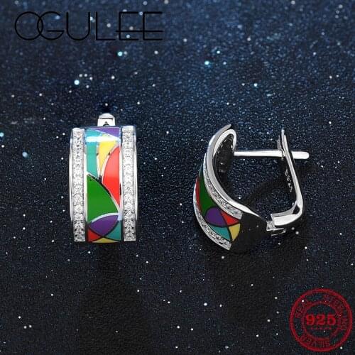 2020 New 925 Sterling Silver Round Earrings silver 925 For Women Colorful Enamel gift Fashion CZ Stud Earrings Party Jewelry