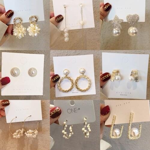 LOVOACC Multiple Elegant Simulated Pearl Earrings for Women Mujer Gold Color Metal Geometric Dangle Earrings Wedding Jewelry