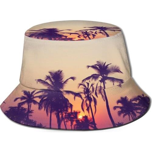 CINESSD Vintage Silhouette Of Palm Trees At Sunset Unisex Casual Sun Hat Bucket Hat for Bob Hip Hop Caps Fisherman Hat Panama