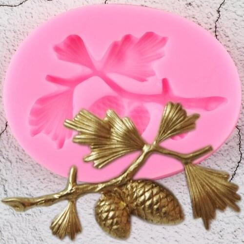 Pine Tree Branch Pinecones Silicone Mold Christmas Cupcake Topper Fondant Cake Decorating Tools Candy Resin Clay Chocolate Mould