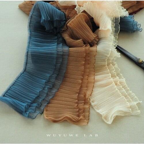 1M three Layers Wavy Ruffled Pleated Wide Lace Trims Fabric for Wedding Dress Diy Handmade Lolita Skirt Cuffs 15cm Accessories