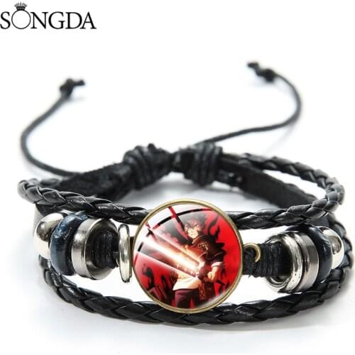 Japan Anime Black Clover Leather Bracelet Art Photo Glass Dome Figure Chain Bangle Women Men Jewelry Gift For fans Accessories