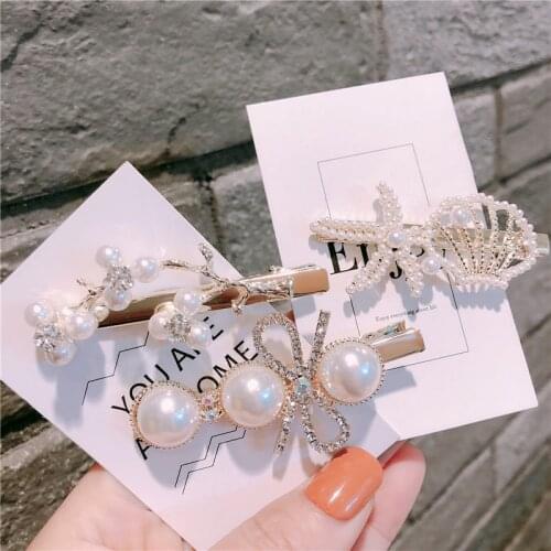 Pearl Starfish Shell Hair Clips Hair Grips White Crystal Pearl Bow Hairpins Bridal Hair Accessories Clips Barrettes Wholesale