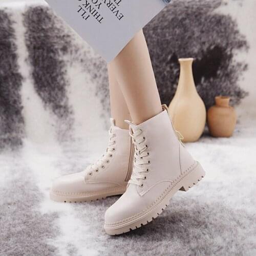 Woman Martin Boots Fashion Zipper Flat Shoes Woman High Heel Platform PU Leather Boots Lace up Women Shoes Ankle Boots Girls
