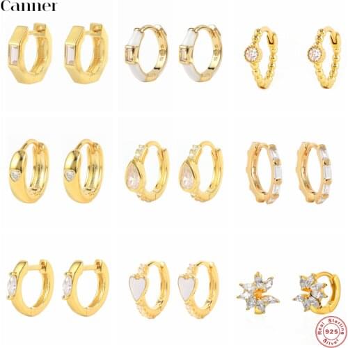 Canner Minimalism Pendientes Round White Zircon Hoop Earrings for Women Cartilage Kolczyki Real 925 Sterling Silver Fine Jewelry