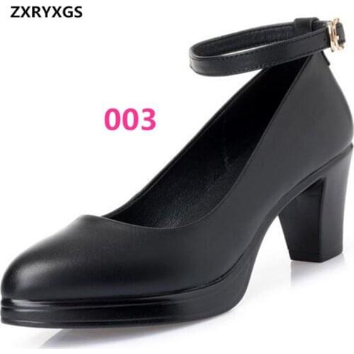 2019 New Autumn Genuine Leather Shoes Women High Heel Shoes Black Work Banquet Fashion Casual Shoes High Heels Plus Size