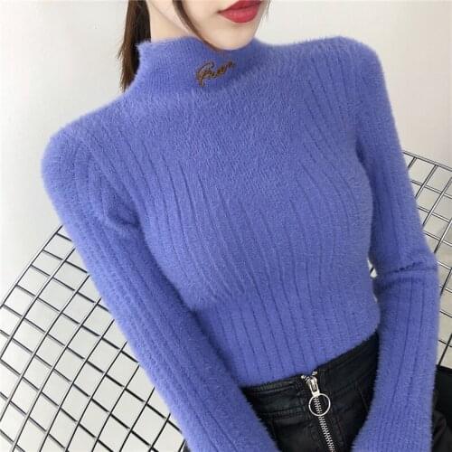 Water Velvet Sweater Women knitted Sweater Jumper Autumn Winter New Half High Collar Sweater Pullover Warm Soft Knit Sweater