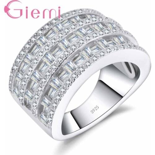 Simple and Generous Crystal Stone Ring for Elegant Female Engagement Wedding Anniversary Jewelry 925 Sterling Silver