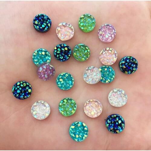 100pcs AB Resin Bling Irregularity surface Ore crystal 8mm Round flatback rhinestone Ornaments DIY Wedding appliques craft SW71
