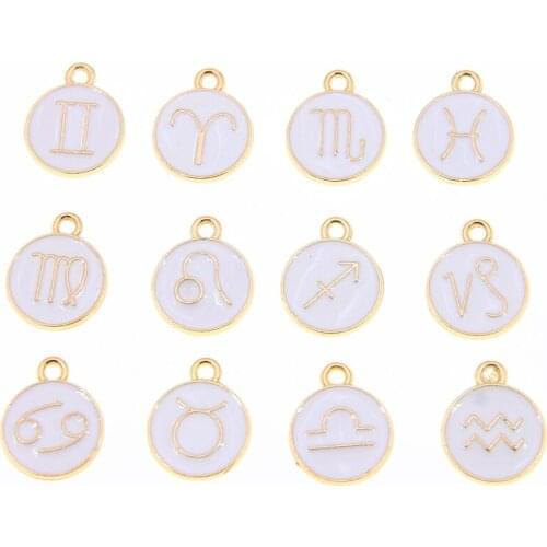 12 Pcs/Set Metal Alloy White Enamel 12 constellations Charms Pendant Diy Hand Bracelet Necklace Made Jewelry Accessories
