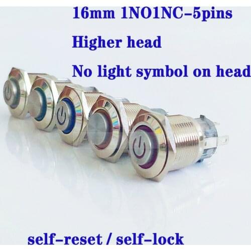 16mm Metal Push Button Latching momentary Waterproof Switch LED light higher head 12V 220V Blue Green Yellow White Button switch