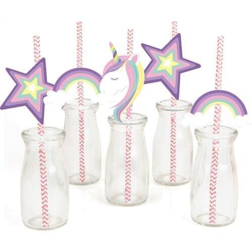 36pcs/set Unicorn Theme Drinking Paper Straws for Kids Birthday Party Baby Shower Wedding Unicorn Straws Party Supplies