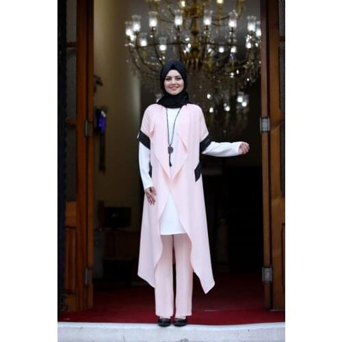 6712 Triple suit muslim women dress islamic women clothing muslim women clothes suit cape skirt for women Powder