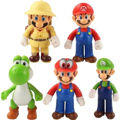 9.5-10cm 5pcs/Lot Anime Super Mario Bros Yoshi Luigi Odyssey Mario PVC Action Figure Toys Collection Model Doll