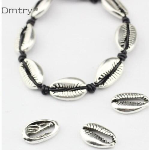 Dmtry 10pcs/lot Fashion Antique Silver Zinc Alloy Shell Charms Beads For Leather Cord Bracelets & Bangles Jewelry Making LC0072