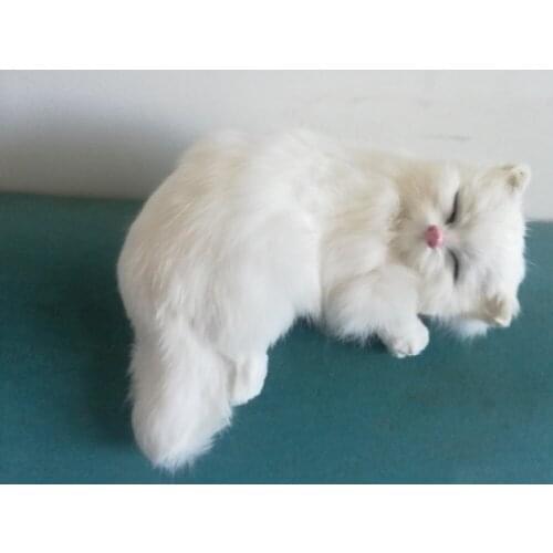 20x16cm simulation cat hard model toy plastic& furs white cat sleeping cat handicraft ornament home desktop decoration b1669