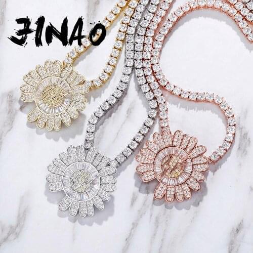 JINAO GD Little Daisy Pendant Iced Cubic Zirconia Lightning Pendant Necklace Hip Hop Fashion Jewelry Gift For Men Women