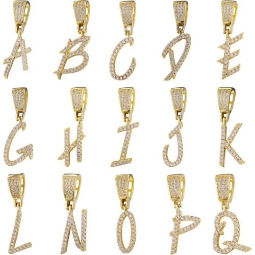 Juya Handmade Cubic Zironia 26 Alphabet Artistic Font Letter Initial Charms For DIY Fashion Pendant Name Jewelry Making Supplies
