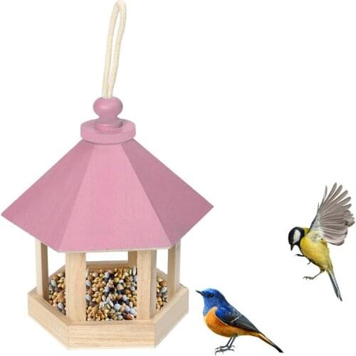 Pet Bird Feeder Wooden Hanging Bird Feeder Food Storage Container Outdoor Garden Hanging Bird Feeder Water Food Dispenser Bowl
