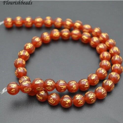 Natural Red Agate Carved Words Om Mani Padme Hum Stone Round Loose Beads Buddhist Jewelry Making 8mm 10mm 12mm