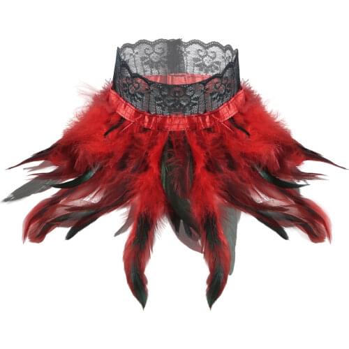 1 Womens Victorian Natural Feather Lace Choker Sexy Cosplay Neck Wrap Collar Halloween Christmas Fancy Dress Costume Accessories