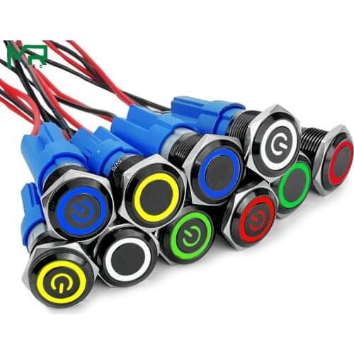 16mm/ 19mm Metal Push Button Switch LED Alumina Black With lamp Buttons Waterproof button LED Light Self-lock Self-reset 1NO1NC