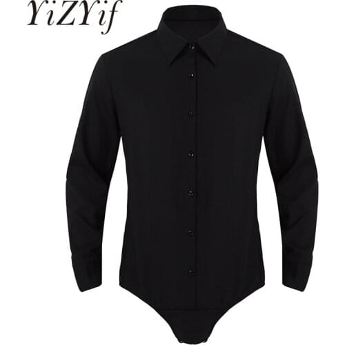 Mens Shirt Long Sleeves Turn-down Collar Solid Color Bodysuit Shirt Tops Soft Comfotable Men Shirts Casual Slim Fit Costume