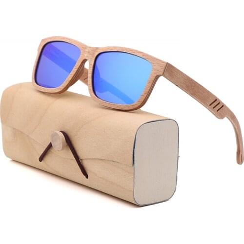 Real Bamboo Ju Wood Laminated Glasses 2021 Male Wrap Blue Lens UV 400 Shades For Men Driving Fashionable Suitable