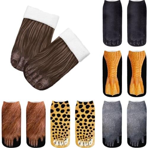 3D Animals Paw Printed Socks Unisex Crew Short Soft Casual Cute Cotton Socks Children Dog Zebra Pig Cat Paw Funny Summer Socks