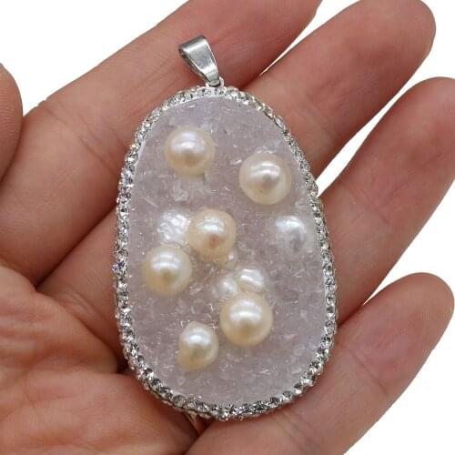 New Natural Stone Pendants Natural Pearls Druzy Quartz Charms for Jewelry Making DIY Necklace Earings Size 30x50-40x50mm