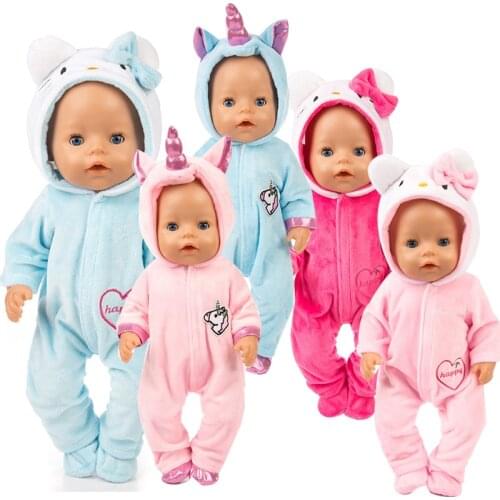New Unicorn Doll Clothes Kitty Onesie Fit 17 Inch American 43 CM Baby Born Barbie Accessories Christmas Girls Toy Kids Gift