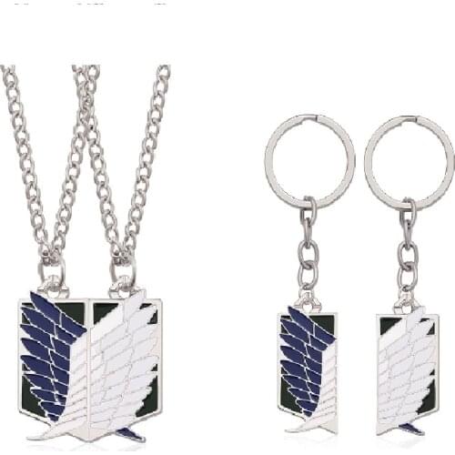 Attack On Titan Necklace Keychain Wings of Liberty Freedom Scout Regiment Legion Survey Corp Badge Pendant Couple Jewelry