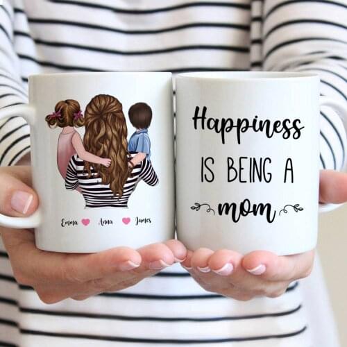 Personalized Coffee Mug Family Mom and Daughter Son Happiness Is Being A Mom Gift Mugs Cups 11oz/15oz R2062