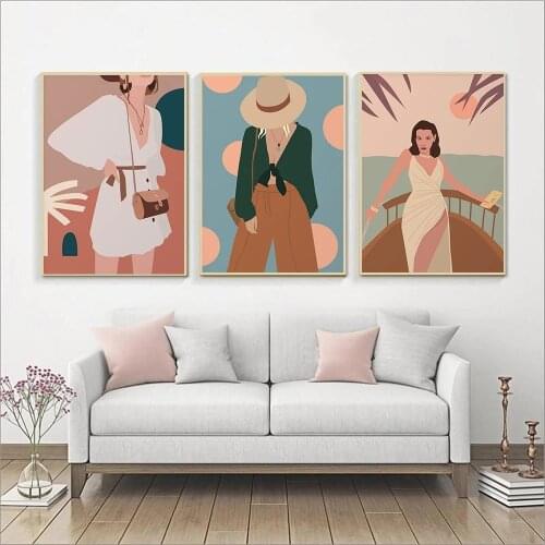 Nordic Boho Fashion Girl Retro Bedroom Decor Posters Print Canvas Painting Wall Art Vintage Pictures Minimalist Home Decoration