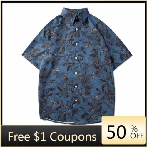 Japanese Retro Trend Holiday Style Leaf Flower Shirt Short-sleeved Cuba Hawaii Casual Vintage Hong Kong Style Shirt Men Shirts