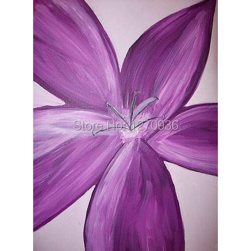 Hand-painted Singel Oil Painting Five Leaves and Flowers Purple Romantic Gift Handmade Wall Artwork Plant Oil Painting on Canvas