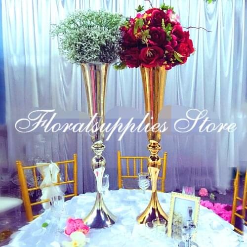 Wedding Flower Vase Centerpiece Slim Trumpet Vase Table Decoration Gold Silver White Decor 10PCS/LOT