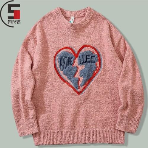 Hip Hop Love Embroidery Print Knitting Sweater Mens Harajuku Hipsters Streetwear Casual Sweaters Autumn Couple Fashion Pullover