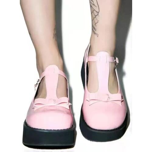 2021 Womens Jane Shoes For Women Platform Sweet Bow Round Toe Ankle T-strap Lolita Goth Platform Dress Pumps Shoes Oxfords