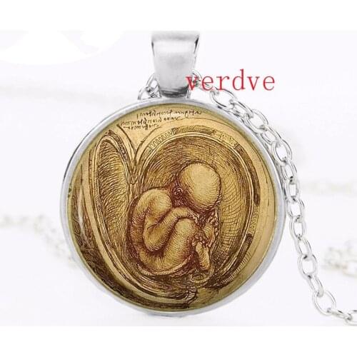 Leonardo Fetus Necklace Pendant Midwife Pregnant Mom Baby Jewelry Gift Vintage Choker Statement Necklace