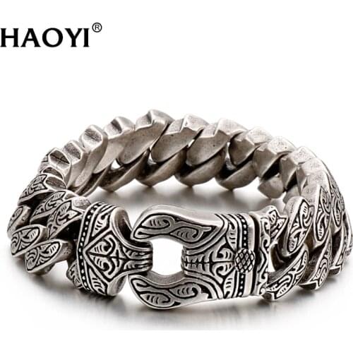 17/20mm Vintage Texture Bracelet Massive Heavy Stainless Steel Bracelet Mens Chain Bracelets Metal Bangles Jewelry For Men